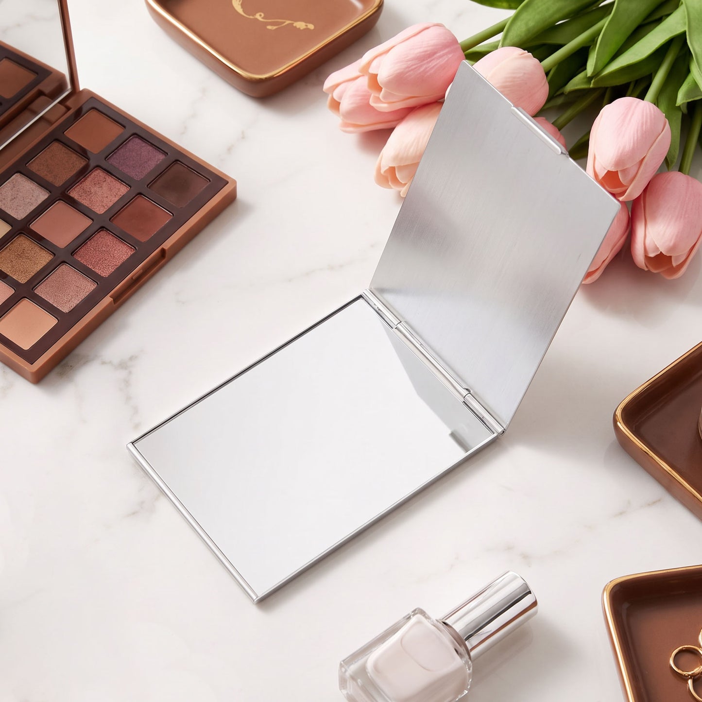 G2PLUS Portable Folding Vanity Mirror, Ultra-Slim Aluminum Shell Large Travel Makeup Mirror, 5.12 x 6.69 Inch Tabletop Mirror for Bathroom, Vanity Desk, Beauty and Grooming