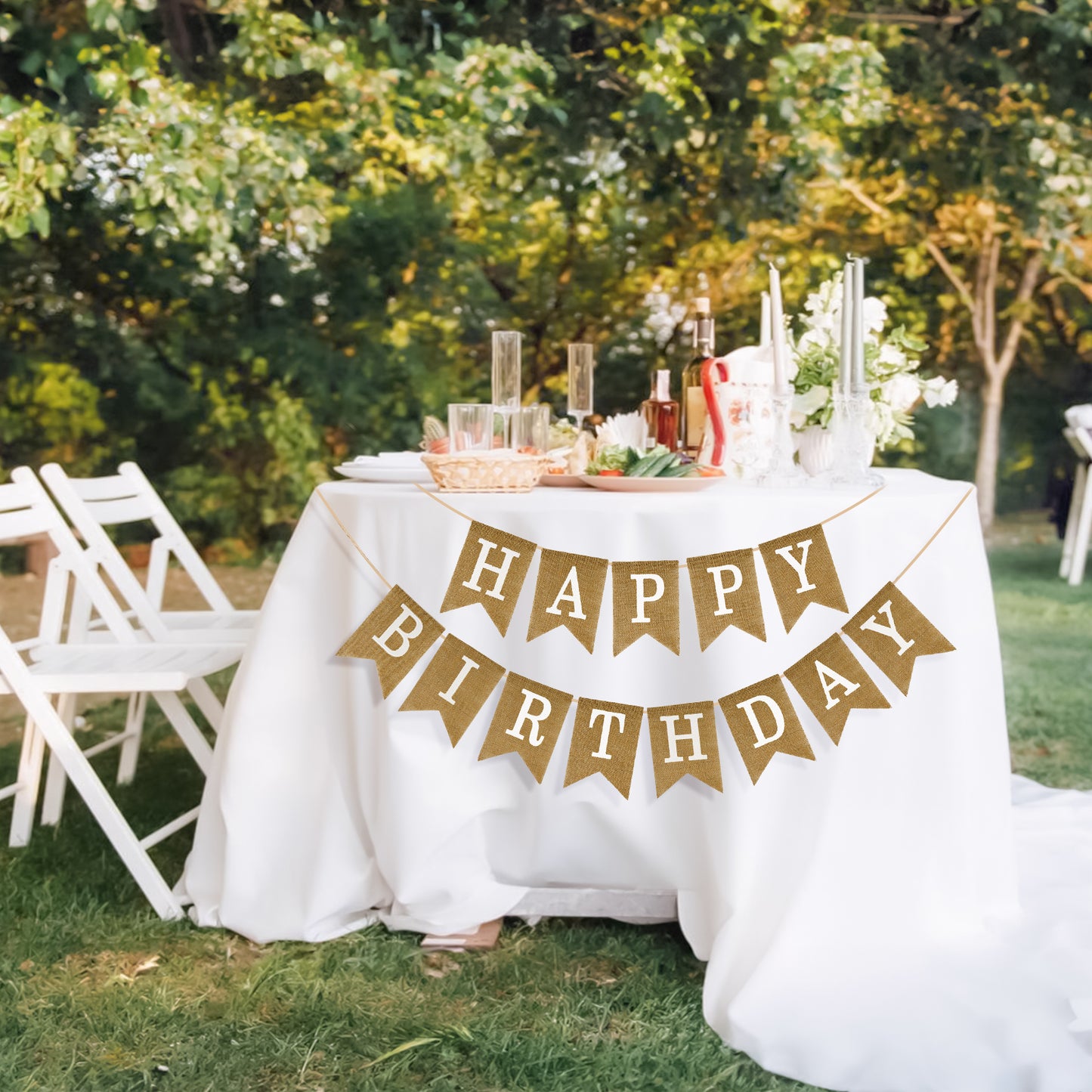 G2PLUS Happy Birthday Banners Burlap, Pre-Strung Happy Birthday Banner Sign, Rustic Happy Birthday Garland Bunting for Party Decorations, Reusable Hanging Backdrop for Cake Table