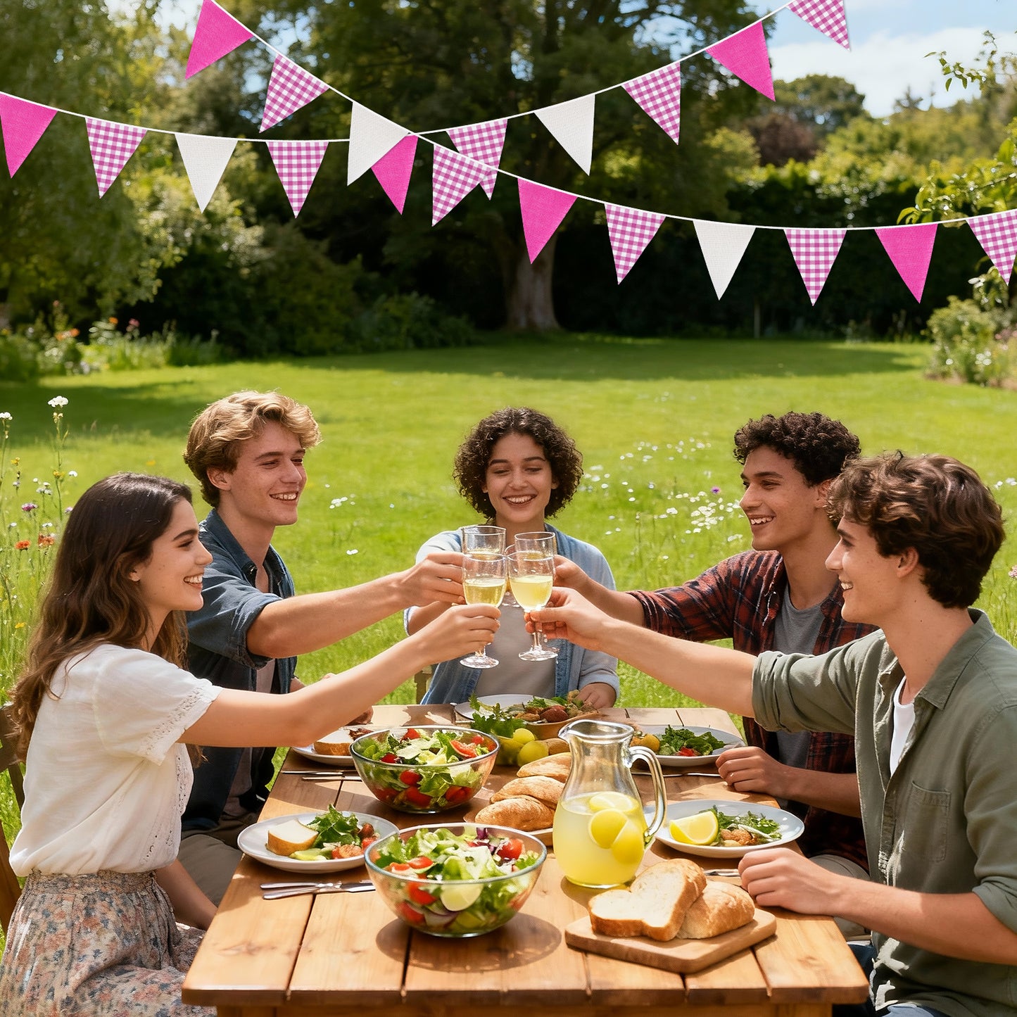 G2PLUS Pink and White Checkered Banner, 32Ft Pink Pennant Banner Garland, Party Decorations Triangular Bunting Garland for Baby Shower Girl, Birthday Party, Bridal Shower, Wedding Décor, Valentine’s Day & Outdoor Celebrations