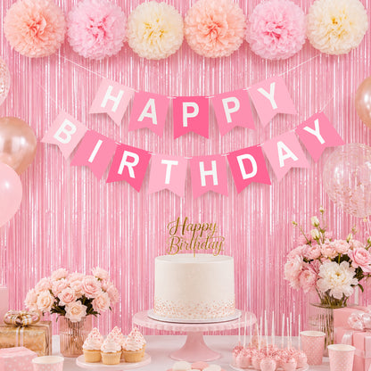G2PLUS Pink Birthday Decorations Set, Birthday Party Backdrop Decorations