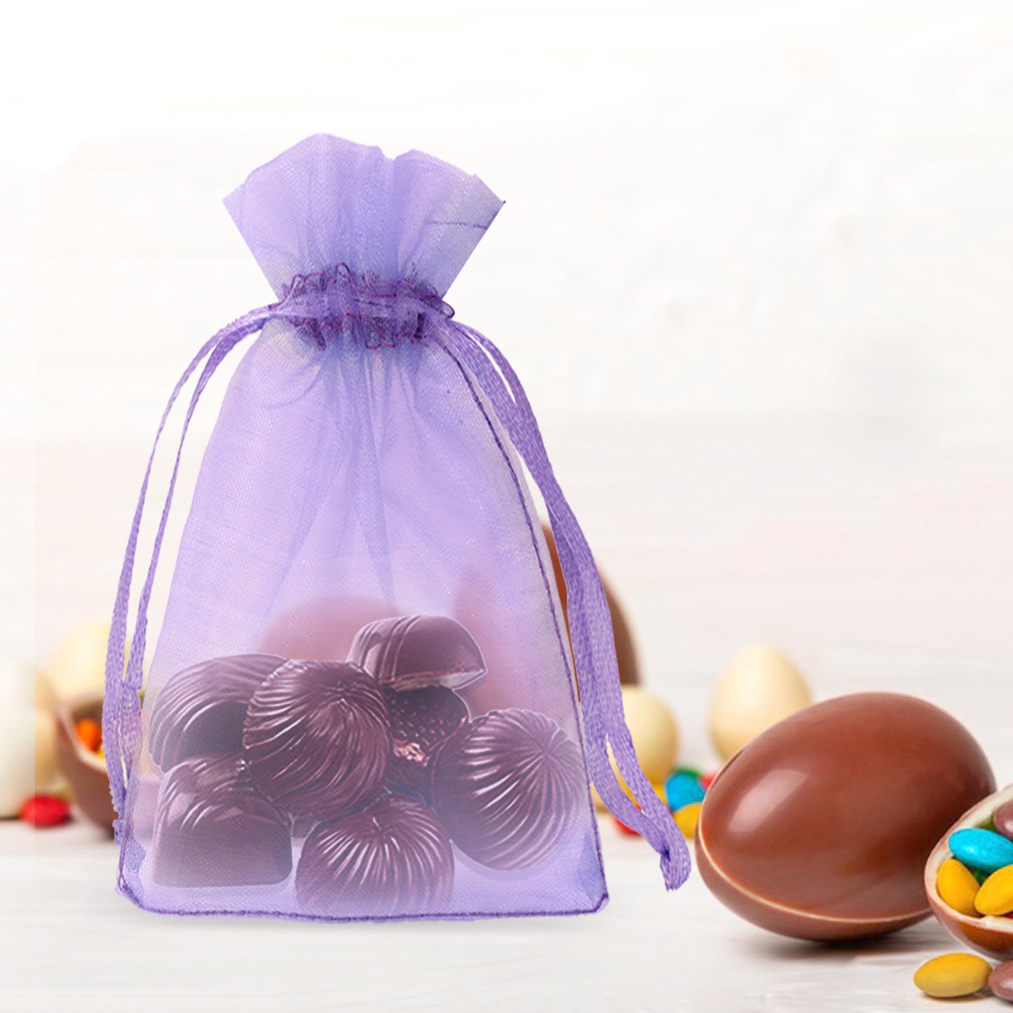 G2PLUS Litght Purple Organza Bags 4x6 In - 100PCS Drawstring Organza Bags, Sheer Mesh Jewelry Pouches, Candy Gift Wrap Pouch for Christmas, Baby Shower, Birthday, Wedding Party Favors