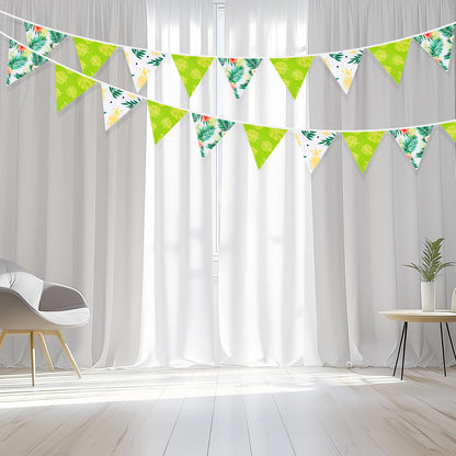 G2PLUS Tropical Fabric Bunting Banner, 39FT Extra Long Reusable Cotton Triangle Flags with Green Leaves & Pineapple, Pre-Sewn Garland Pennant Banner for Summer Luau, Hawaiian & Outdoor Party Decor