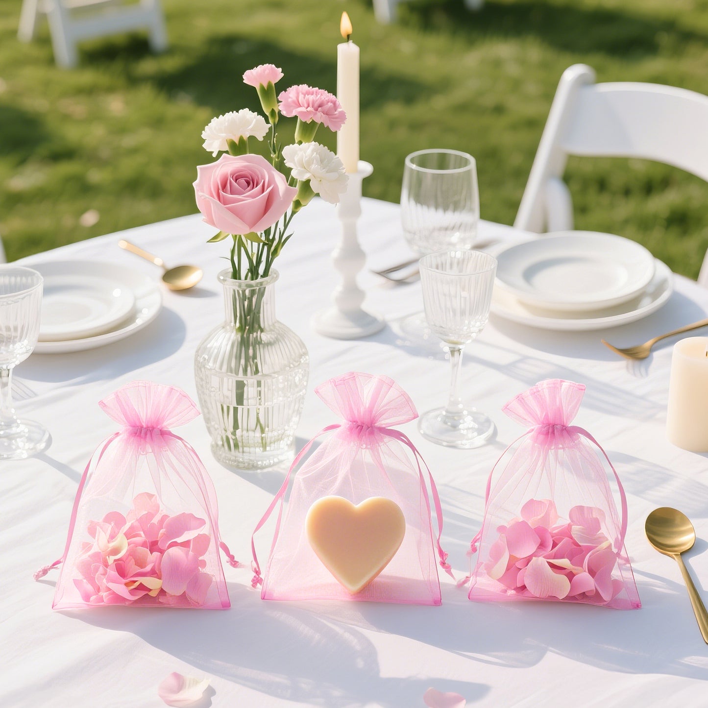 G2PLUS Rosa Organzasäckchen 10x15cm Geschenk Organzabeutel, 50 Stück Organza-Beutelchen mit Kordelzug Sie als Hochzeit Bonbonsbeutel, Schmuckbeutel, Geschenkbeutel