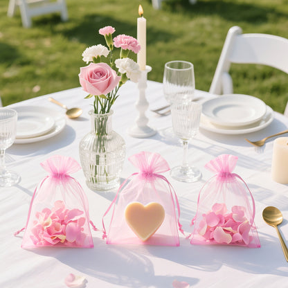 G2PLUS Rosa Organzasäckchen 10x15cm Geschenk Organzabeutel, 50 Stück Organza-Beutelchen mit Kordelzug Sie als Hochzeit Bonbonsbeutel, Schmuckbeutel, Geschenkbeutel