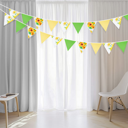 G2PLUS 39Ft Triangle Bunting Banner, Yellow & Green Sunflower Garland Pennant Banner, Reusable Cotton Triangle Flags Party Decoration for Garden Party, Fall Decor & Outdoor Celebrations