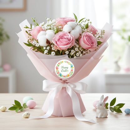 G2PLUS Happy Easter Stickers - 60Pcs Easter Eggs Labels for Baskets 2 Inch Round Watercolors Flower Wreath Sticker for Goddies Bags, Cards, Envelope Seals, Party Supplies - G2Plus