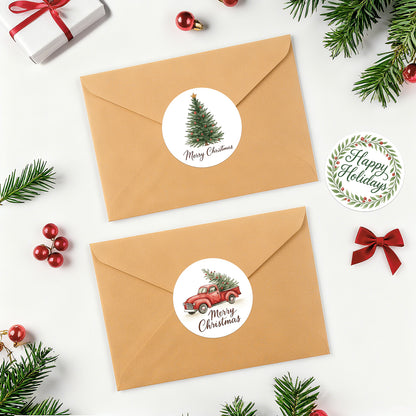 G2PLUS 120Pcs Christmas Stickers, 2'' Round Merry Christmas Stickers 6 Designs Xmas Happy Holiday Labels for Gift Wrapping, Party Favors, Treat Bags, Cards, Small Business Packaging