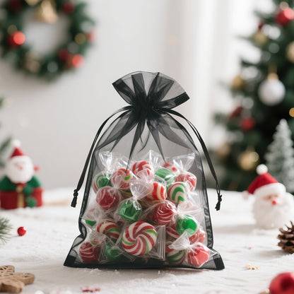 G2PLUS 25PCS Black Organza Bags 5x7 inches - Sheer Mesh Jewelry Pouches, Organza Gift Bags with Drawstring for Candy, Jewelry, Wedding Party Favors