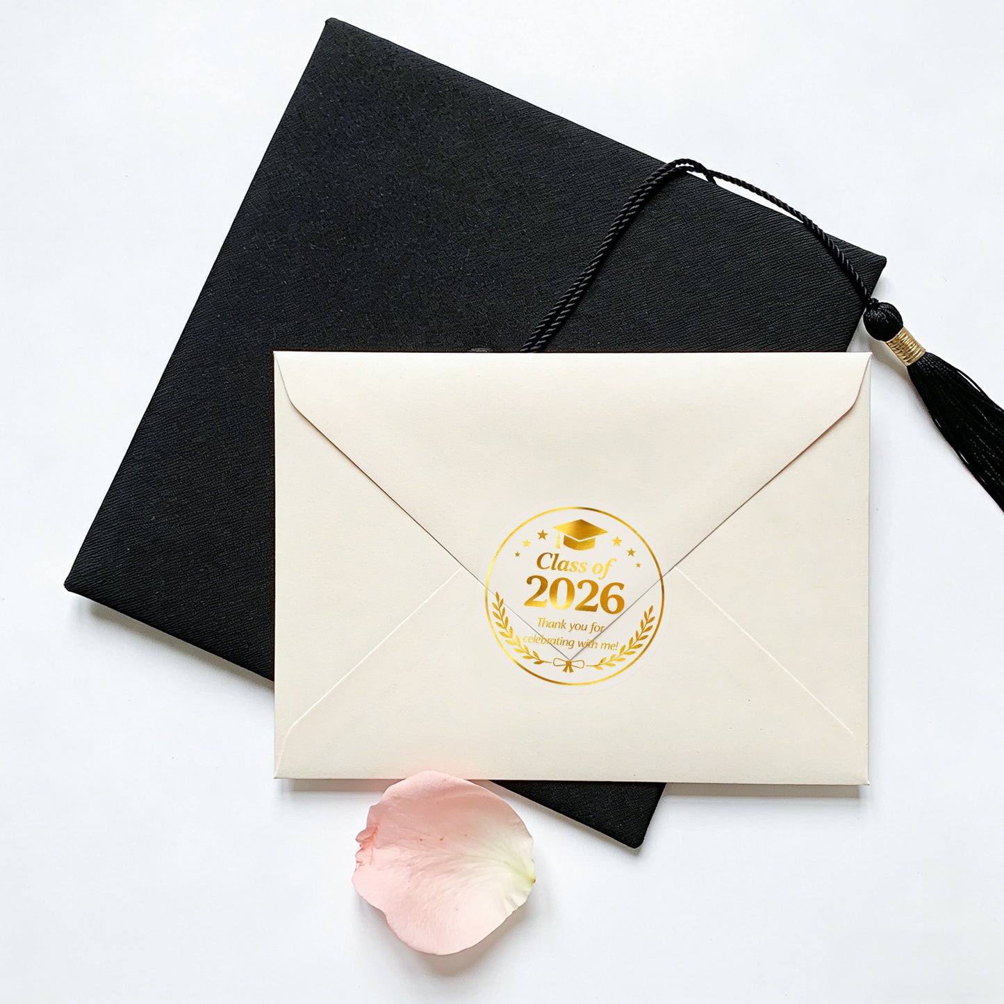 G2PLUS Graduation Thank You Stickers - 120Pcs Class of 2026 Stickers 1.6in Gold Foil Graduation Gift Labels Transparent Envelope Seal Sticker for Congrats Grad Invitation and Grad Party Favors