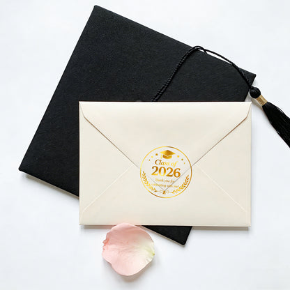 G2PLUS Graduation Thank You Stickers - 120Pcs Class of 2026 Stickers 1.6in Gold Foil Graduation Gift Labels Transparent Envelope Seal Sticker for Congrats Grad Invitation and Grad Party Favors