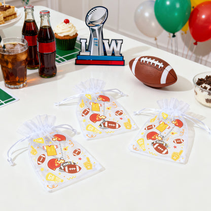 G2PLUS 30PCS Sports Theme Organza Bags 4x6, Sheer Mesh Drawstring Pouches for Football Party Favors, Game Day Party Treat Bags for Kids Birthday & Team Gifts