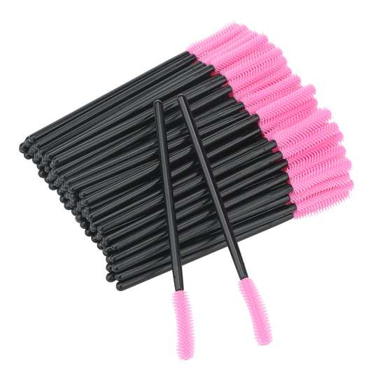 G2PLUS Black and Pink Silicone Eyelash Brushes, 50 PCS Disposable Lash Brushes Spoolies, Silicone Mascara Wands, Silicone Eyelash Spoolies for Eye Lash Extensions