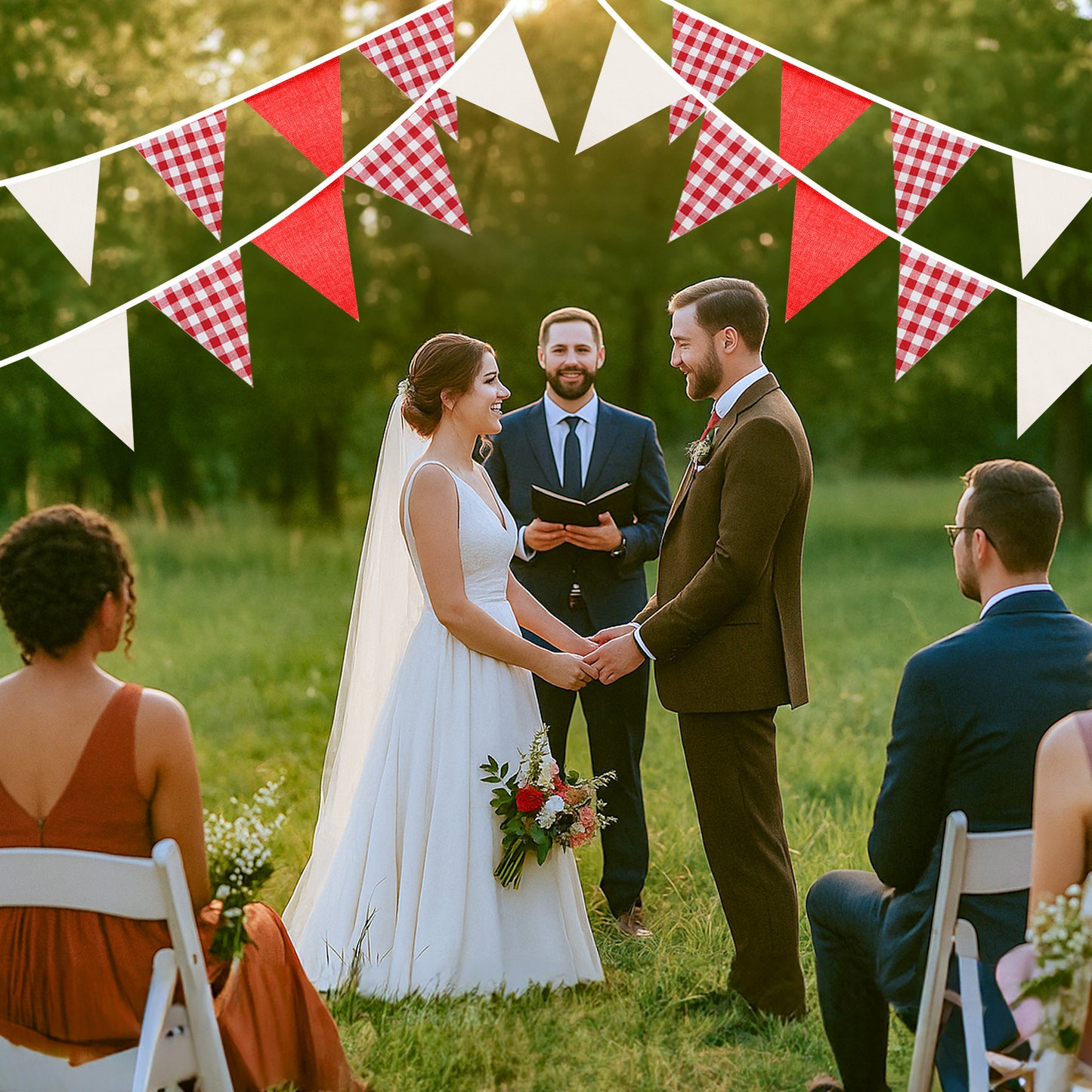 G2PLUS Red and White Checkered Banner, 32Ft Red Pennant Banner Garland, Party Decorations Triangular Bunting Garland for Xmas, Wedding Décor, Birthday, Valentine’s Day, Carnival & Outdoor Celebrations