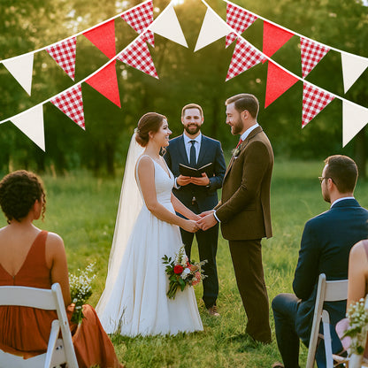 G2PLUS Red and White Checkered Banner, 32Ft Red Pennant Banner Garland, Party Decorations Triangular Bunting Garland for Xmas, Wedding Décor, Birthday, Valentine’s Day, Carnival & Outdoor Celebrations