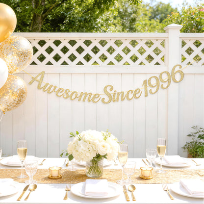 G2PLUS Pre-Strung 30th Birthday Banner, Glitter 30th Birthday Decorations Champagne Gold Happy 30th Birthday Banner, 3m Awesome Since 1996 Banner, 30th Birthday Party Decorations