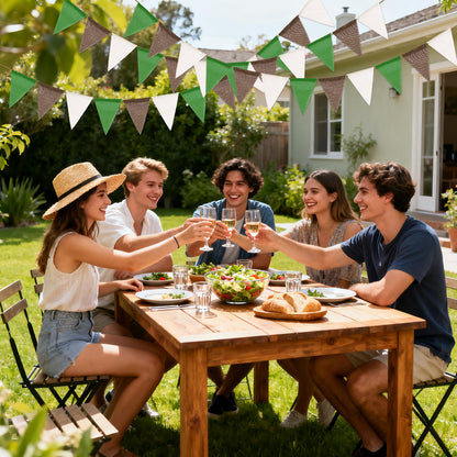 G2PLUS Pre-Strung Burlap Pennant Banners, 39Ft Green White Brown Fabric Triangle Flag Bunting, 36Pcs Pennant Banner Flags Garland for Football Game Day, Outdoor Parties, Camping & Backyard Decorations