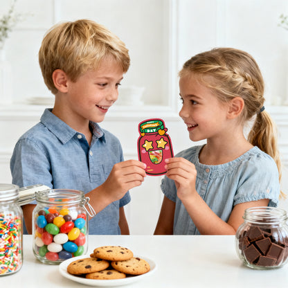 G2PLUS 48 Pack Valentines Day Cards for Kids, 8 Styles Happy Valentine’s Day Mason Jar Cards with Treat Bags for Classroom Valentines Exchange, School Gift Exchange & Party Favors