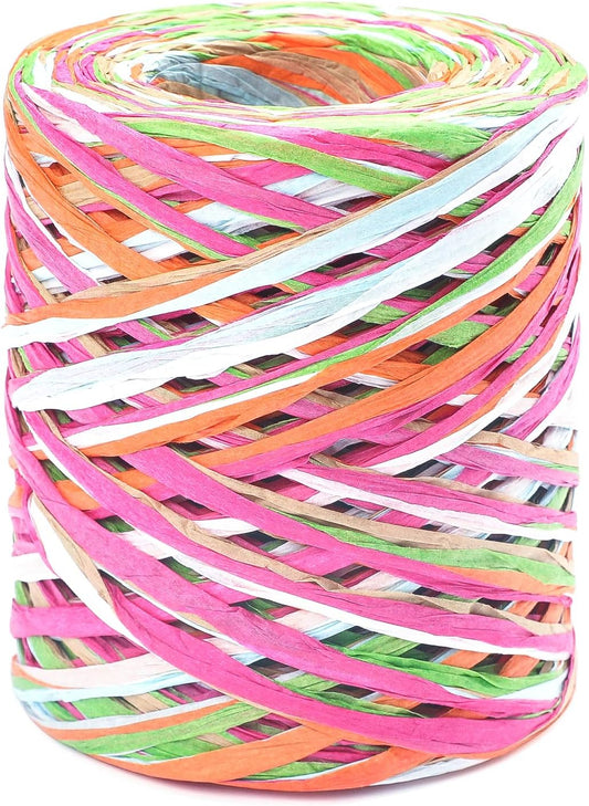 G2PLUS 6 Ply Colored Raffia Paper Ribbon, 80M Pink Raffia Paper Packaging Ribbons for Crafting String Twine for Gift Box Wrapping