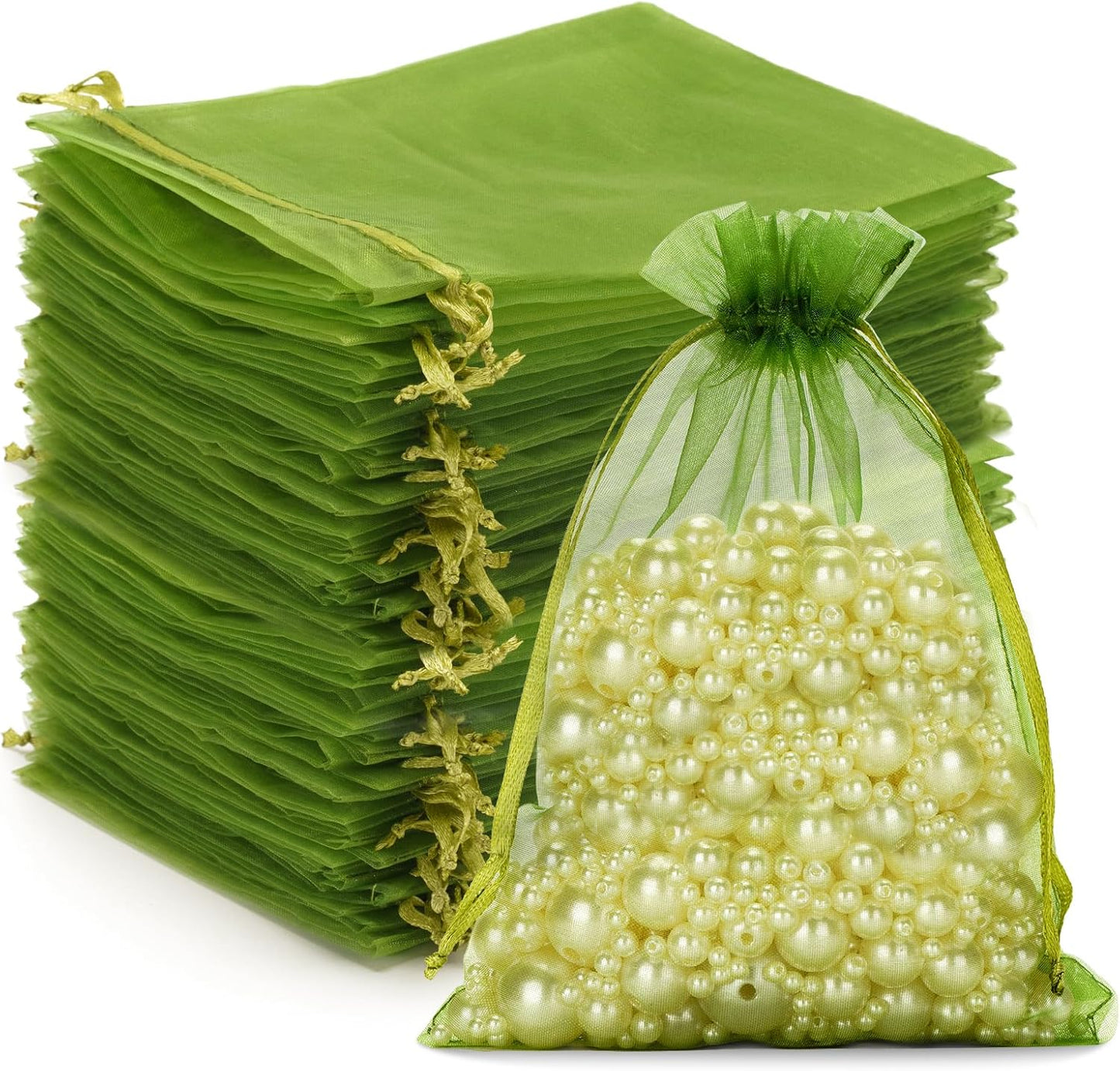 G2PLUS Sage Green Organza Gift Pouches - 13x18 CM Medium Organza Favor Bags, 50 PCS Wedding Jewelry Bags - Clear Mesh Pouches for Wedding, Christmas, Birthday, Anniversary