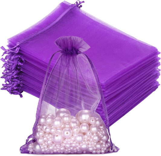 G2PLUS Purple Organza Gift Pouches - 13x18 CM Medium Organza Favor Bags, 50 PCS Wedding Jewelry Bags - Clear Mesh Pouches for Wedding, Christmas, Birthday, Anniversary