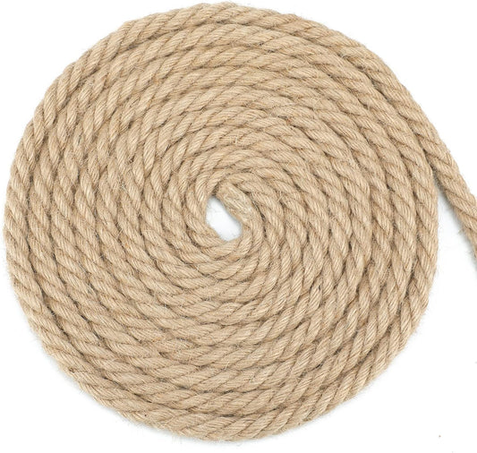 G2PLUS 12mm Jute Hemp Rope, 4-Ply Natural Thick Rope, 10M Strong Craft Twine for Gardening Bundling Camping Decorating