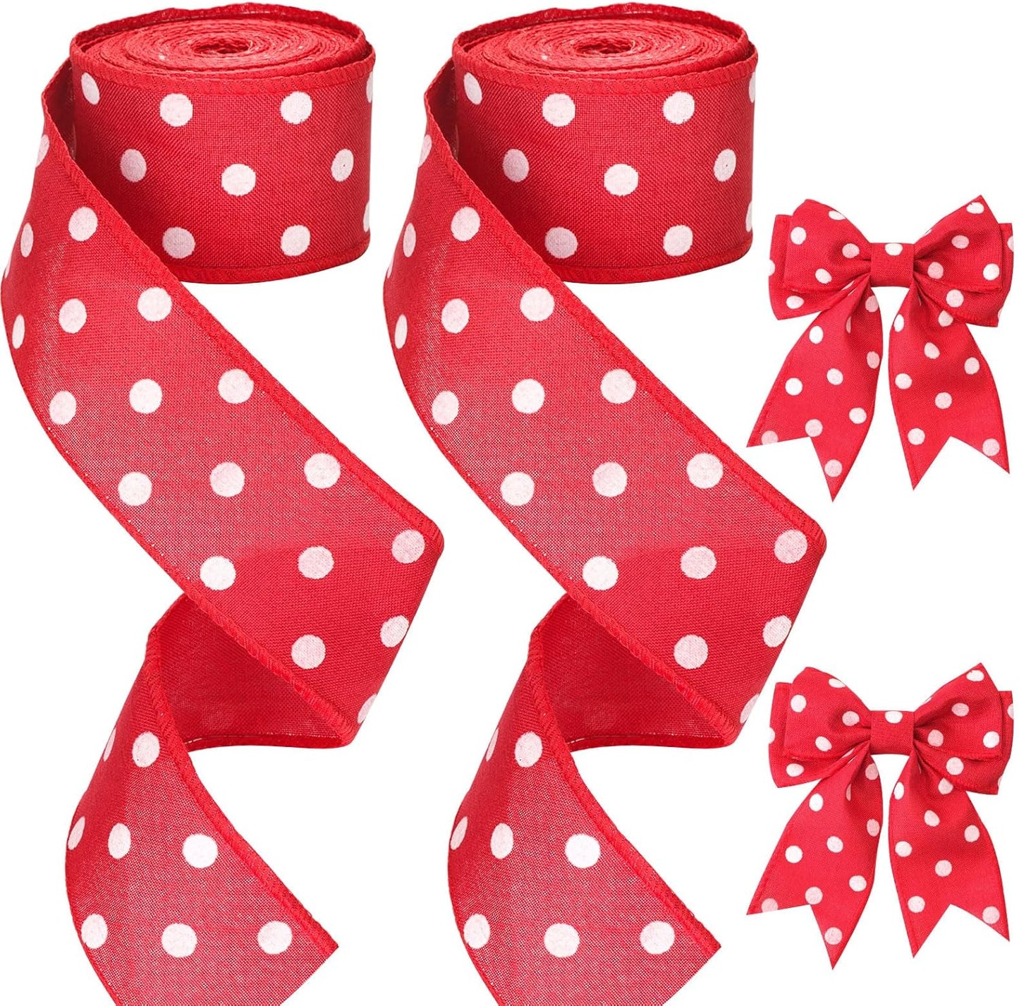 G2PLUS 40mm Wired Burlap Ribbon, 10M Christmas Wired Ribbon for Wreaths, Christmas Ribbon for Gift Wrapping, Red Ribbon with White Dots for Bows and Christmas Wreaths Project