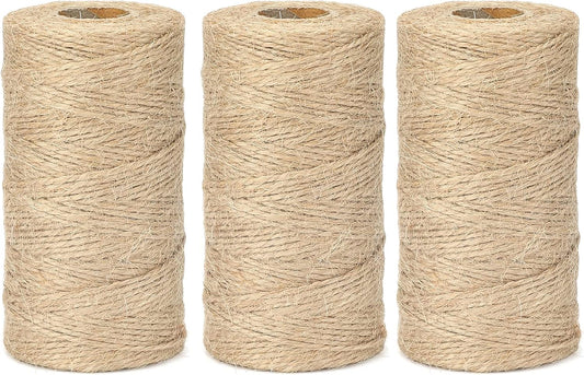 G2PLUS Jute String Twine 1.5MM, 3x100M Natural Garden Jute Rope, 2 Ply Art and Crafts Linen String Brown for DIY Craft; Gardening Use