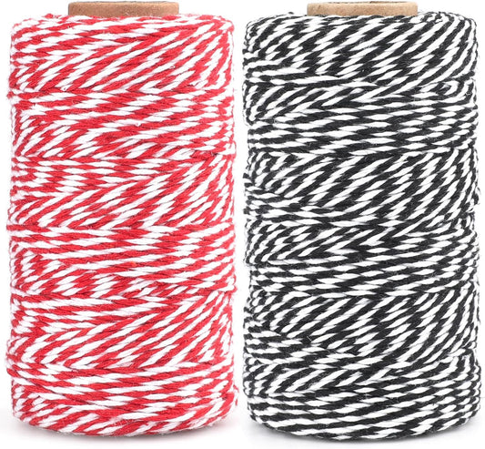 G2PLUS Christmas Coloured String Twine, 200M Red and Black String Twine, 2MM Gift Wrapping String, Colorful Cotton String for Crafts, Baking, Butchers and Handmade Arts