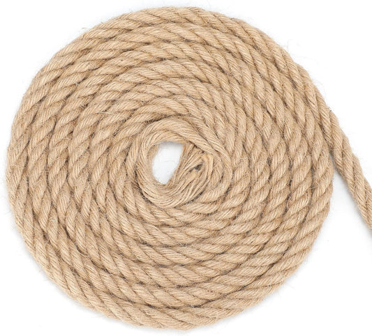 G2PLUS 14MM Jute Hemp Rope, 4-Ply Thick Natural Cord Rope, 10M Brown Jute String Twine for Crafts, Jute Garden Rope for Cat Scratch Post, Garden Decoration