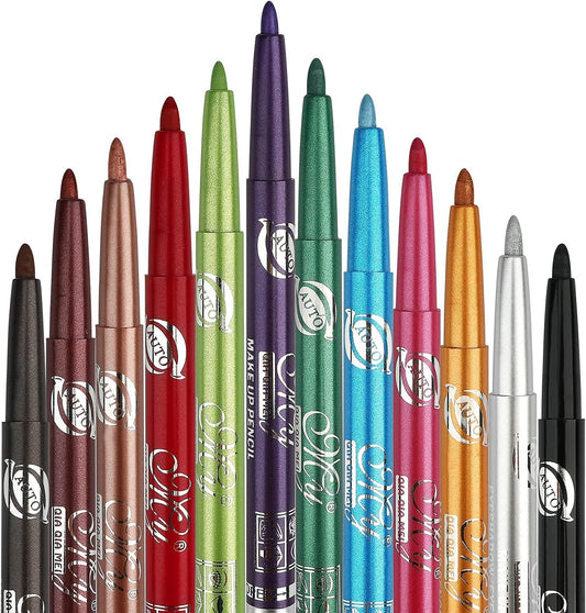 G2PLUS 12 Colors Eyeliner Waterproof Lip Liner Eye Shadows Eyebrow Pencils Cosmetic Pen Coloring Set Makeup Kit