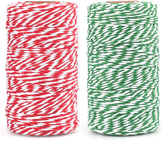 G2PLUS Christmas Coloured String Twine, 200M Green and Red String Twine, 2MM Gift Wrapping String, Colorful Cotton String for Crafts, Baking, Butchers and Handmade Arts