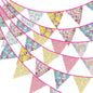 G2PLUS 12M Floral Fabric Bunting, 19x21CM Garden Bunting, Large Reusable Cotton Banners with 42PCS Flower Pennants for Garden, Afternoon Tea, Spring Decorations