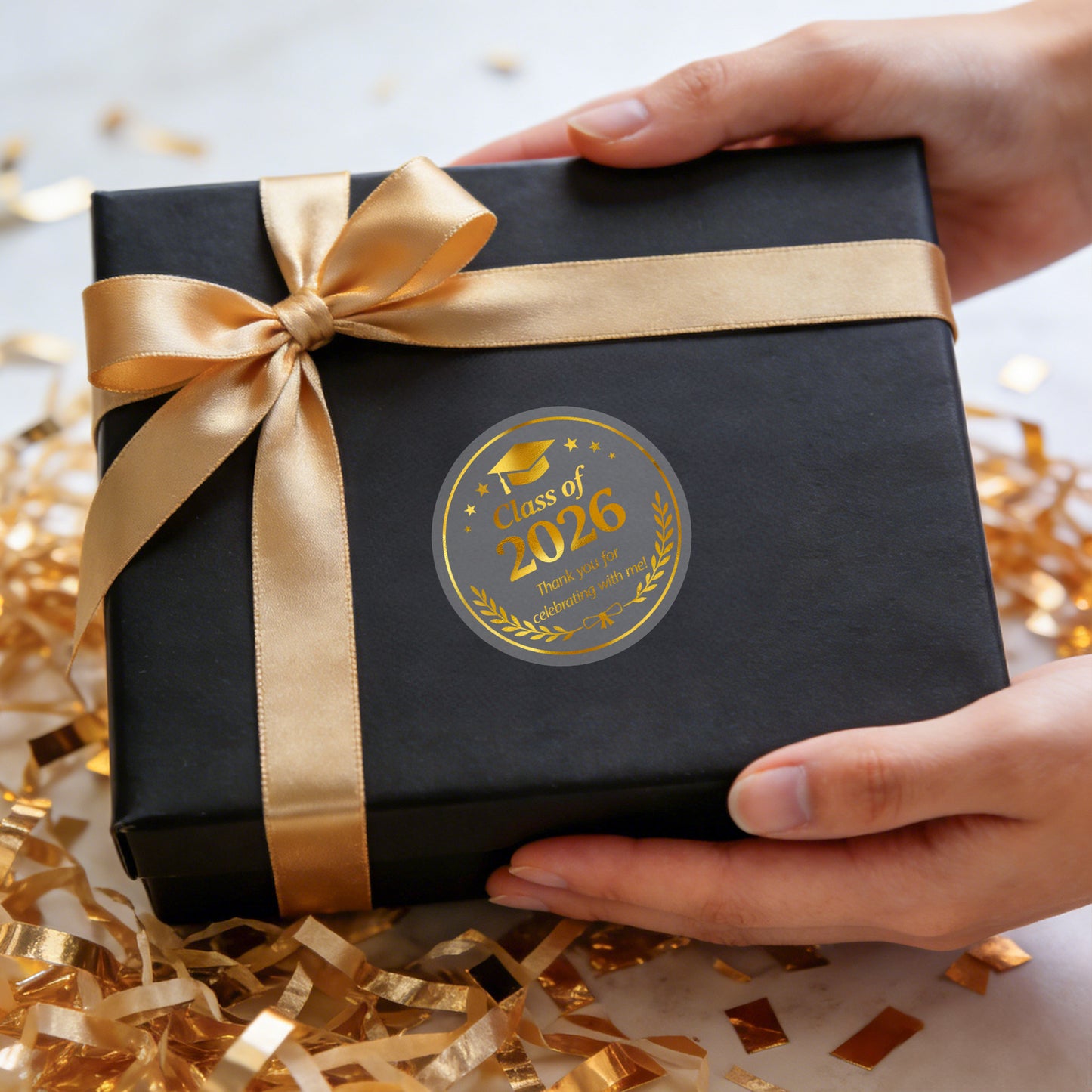 G2PLUS Graduation Thank You Stickers - 120Pcs Class of 2026 Stickers 1.6in Gold Foil Graduation Gift Labels Transparent Envelope Seal Sticker for Congrats Grad Invitation and Grad Party Favors