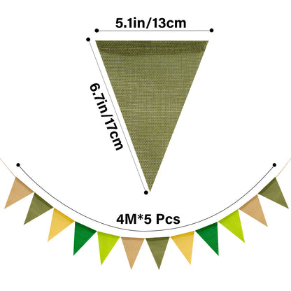 G2PLUS Pre-Strung Burlap Pennant Banner, 65Ft Green and Yellow Triangle Flag Bunting, 60pcs Pennant Banner Bunting Garland for Birthday, Wedding, Camping, Rustic Boho Theme Party Decorations