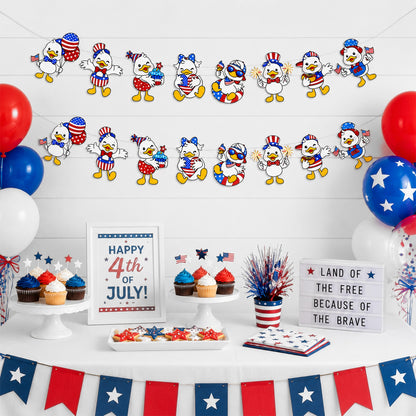 G2PLUS American Flag Garland 19.6Ft, Pre-Strung Patriotic Duck Banner, Red White Blue Paper Banner for 4th of July, Independence Day, Memorial Day, Baby Shower, USA Theme Party Decorations