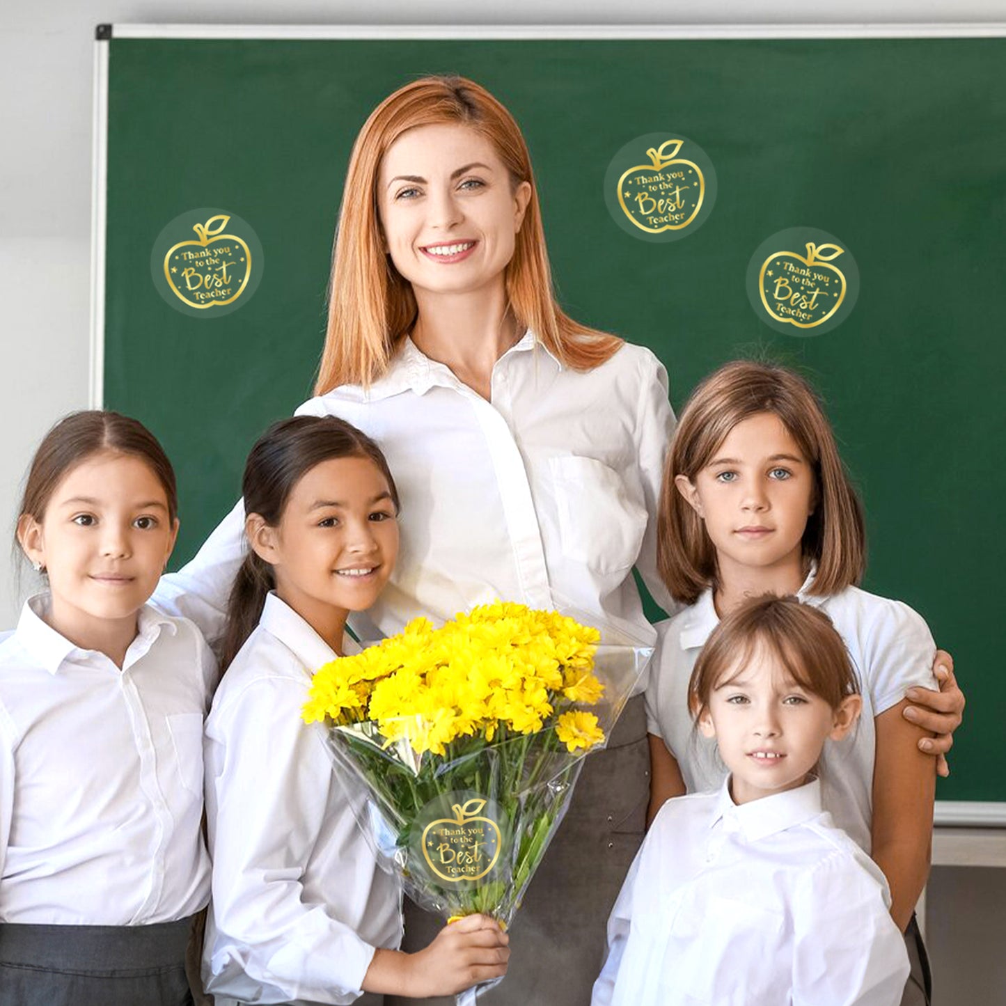 G2PLUS Teachers Appreciation Day Stickers, 60PCS Thank You to The Best Teacher Stickers, 2'' Gold Foil Thank You Teacher Stickers, Apple Teachers Day Gift Stickers for Gift Wrapping, Party Favors