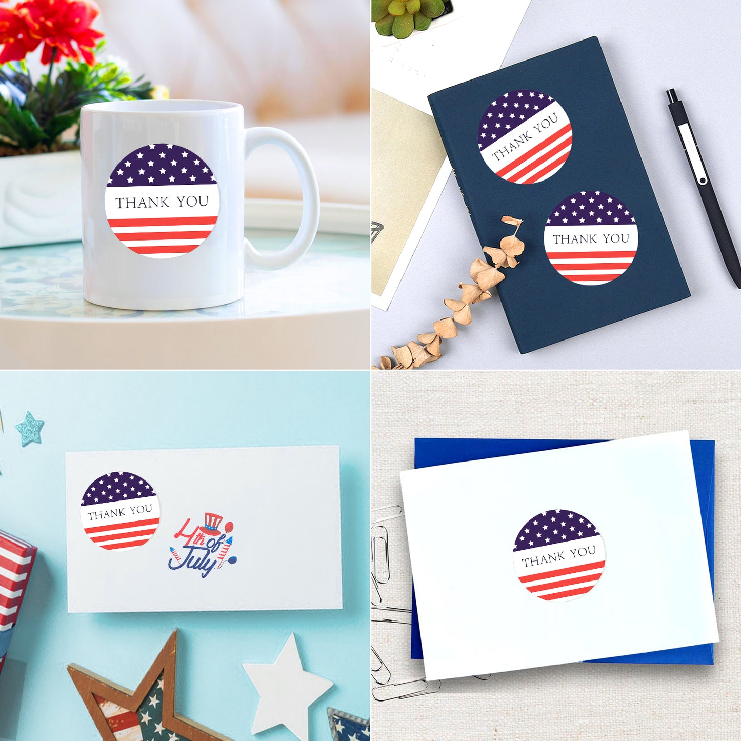 G2PLUS American Thank You Stickers, 500PCS American Flag Stickers, 1 inch Patriotic Gift Stickers, USA Thank You Stickers, Star American Flag Stickers, Thank You Label Stickers Roll for Envelope Seals