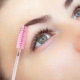 G2PLUS 100PCS Crystal Mascara Wands, Pink Disposable Eyelash Eyebrow Spoolie Brush, Eyelash Brush for Makeup, Eyelash Extensions and Eyebrow Brush with Container