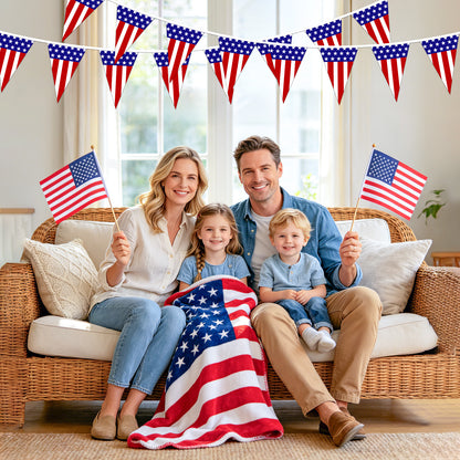 G2PLUS 4 Pack American Flag Pennant Banner, 35FT Pre-Strung Patriotic Triangle Flags, Double-Sided Red White Blue Bunting for 4th of July, Independence Day, Outdoor Party Decorations