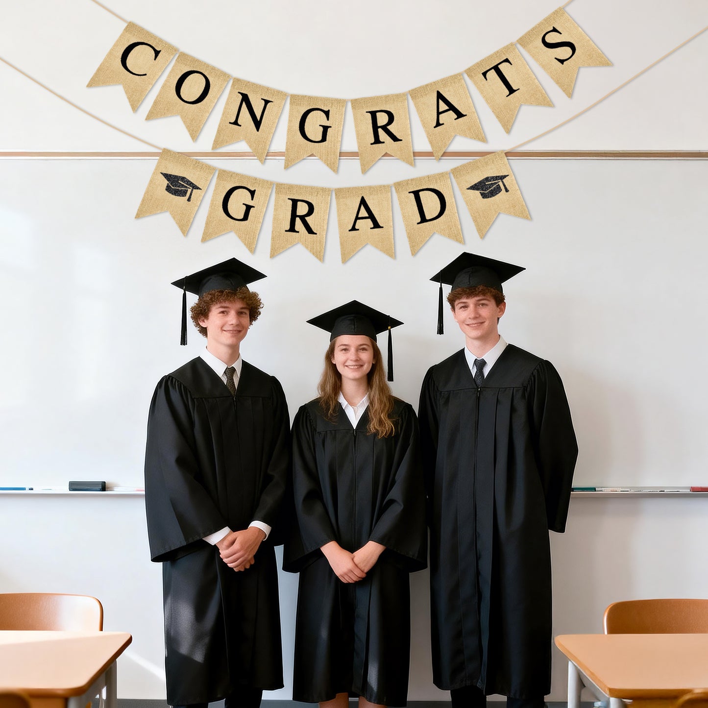 G2PLUS Congrats Grad Banner,Pre-strung Graduation Party Decorations Banner for School, Rustic Graduation Burlap Garland for College, Photo Backdrop, Indoor Outdoor Celebration