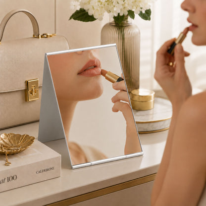 G2PLUS Portable Folding Vanity Mirror, Ultra-Slim Aluminum Shell Travel Mirror, 4x3.9 Inch Small Mirror for Travel, Bathroom, Makeup, Beauty, Grooming