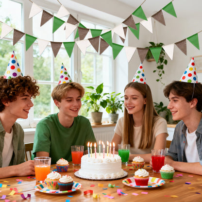 G2PLUS Pre-Strung Burlap Pennant Banners, 39Ft Green White Brown Fabric Triangle Flag Bunting, 36Pcs Pennant Banner Flags Garland for Football Game Day, Outdoor Parties, Camping & Backyard Decorations