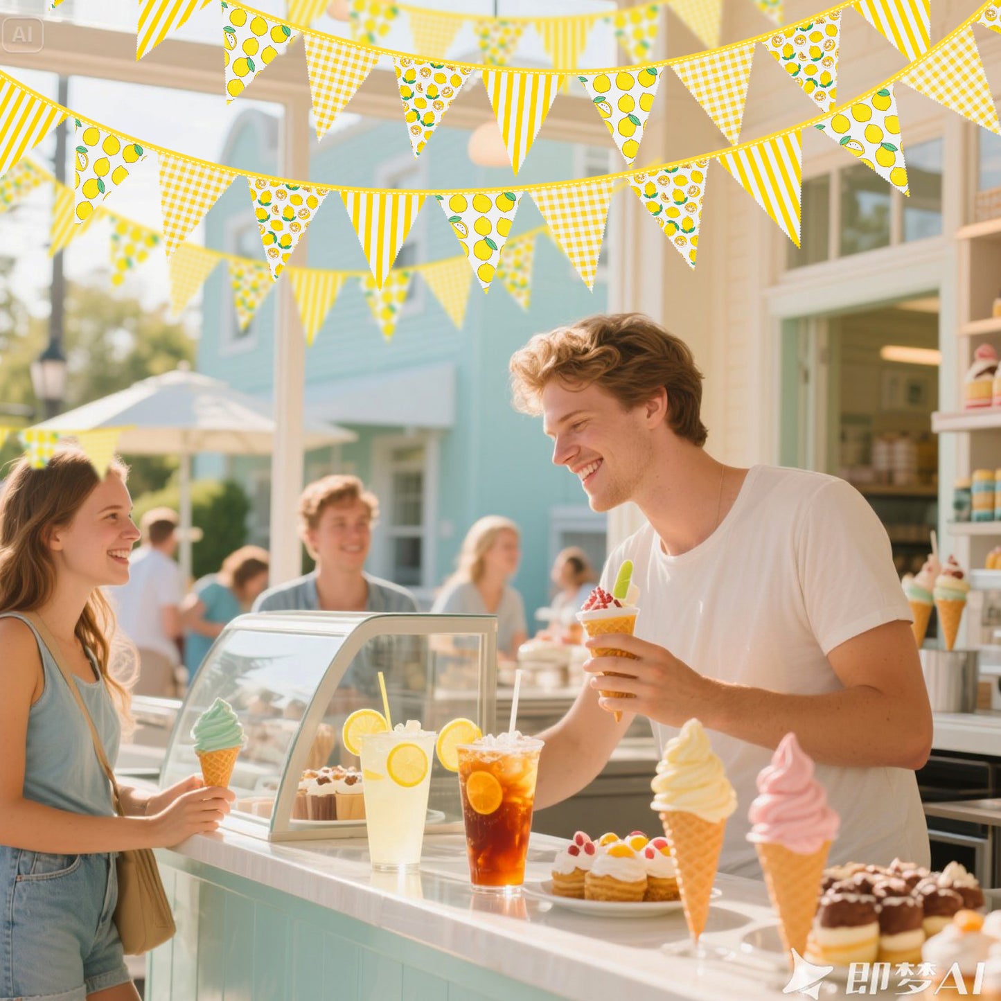 G2PLUS 39Ft Triangle Bunting Banner, 42Pcs Lemon Garland Pennant Banner, Reusable Cotton Triangle Flags Party Decoration for Summer Luau, Pool Party Decor & Beach Theme