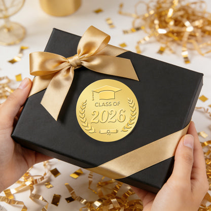 G2PLUS 100Pcs Graduation Stickers - Gold Foil Embossed Class of 2026 Stickers 2 Inch Graduation Cap Envelope Seal Labels for Gradutes Diplomas Awards Invitation Party Favors