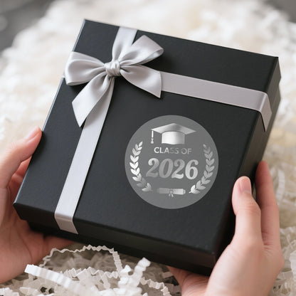 G2PLUS Graduation Stickers - 120Pcs Class of 2026 Stickers 1.6in Silver Foil Graduation Cap Stickers Transparent Envelope Seal Sticker for Congrats Grad Invitation and Grad Party Favors