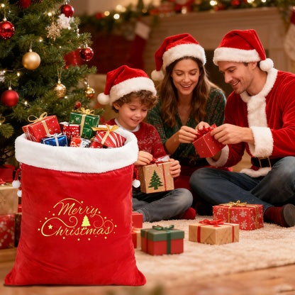 G2PLUS Large Velvet Santa Sack - 30x36 Inch Red Christmas Drawstring Gift Bags for Big Presents, Holiday Party Decor