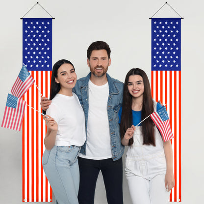 G2PLUS American Flag Door Banner, 12x71 Inches Independence Day Indoor and Outdoor Hanging American Flag Banners, Patriotic Star and Stripes Decor for Memorial Day, 4Th of July (2 PCS)