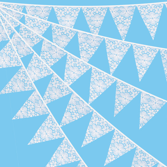 G2PLUS White Lace Bunting - 3.3M Lace Wedding Bunting - 12PCS White Fabric Lace Bunting for Wedding Birthday Party Decoration