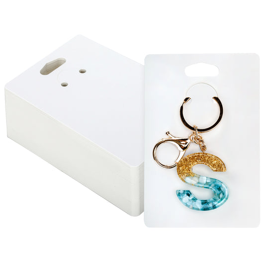 G2PLUS 100PCS Keyrings Display Cards - 8x12CM White Keychain Displays Card - Blank Necklaces Display Card Holders for Handmade Jewelry Display