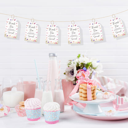 G2PLUS Butterfly Thank You Tags, 50PCS Thank You for Fluttering by Tags, Thank You Paper Tags, Floral Butterfly Gift Tags with String for Baby Shower, Birthday, Wedding Party Favors